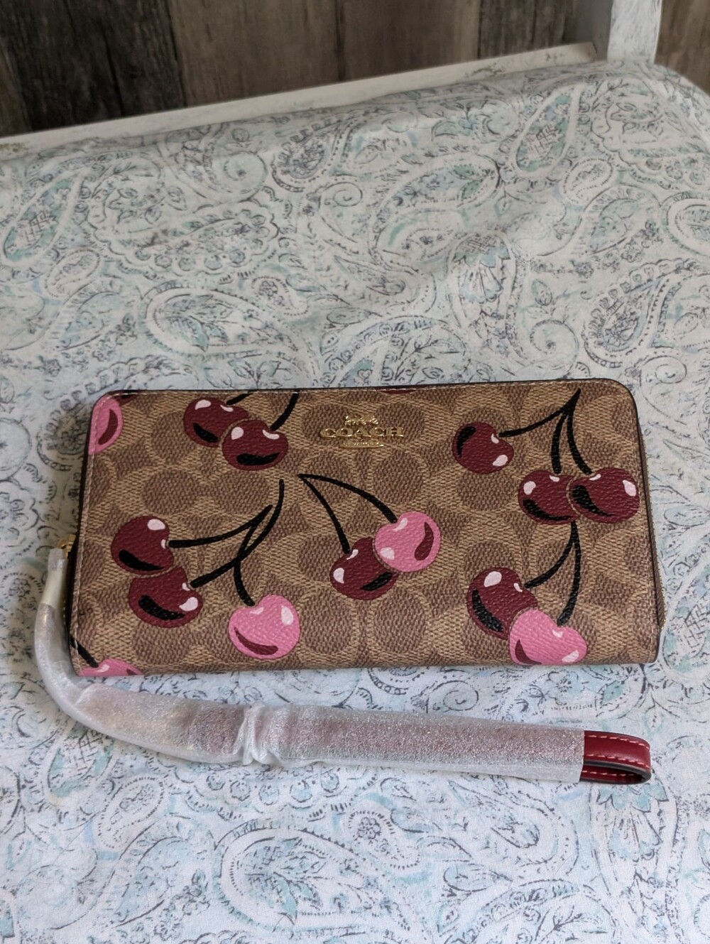 Coach Signature Logo With Cherry Print NWT Wallet